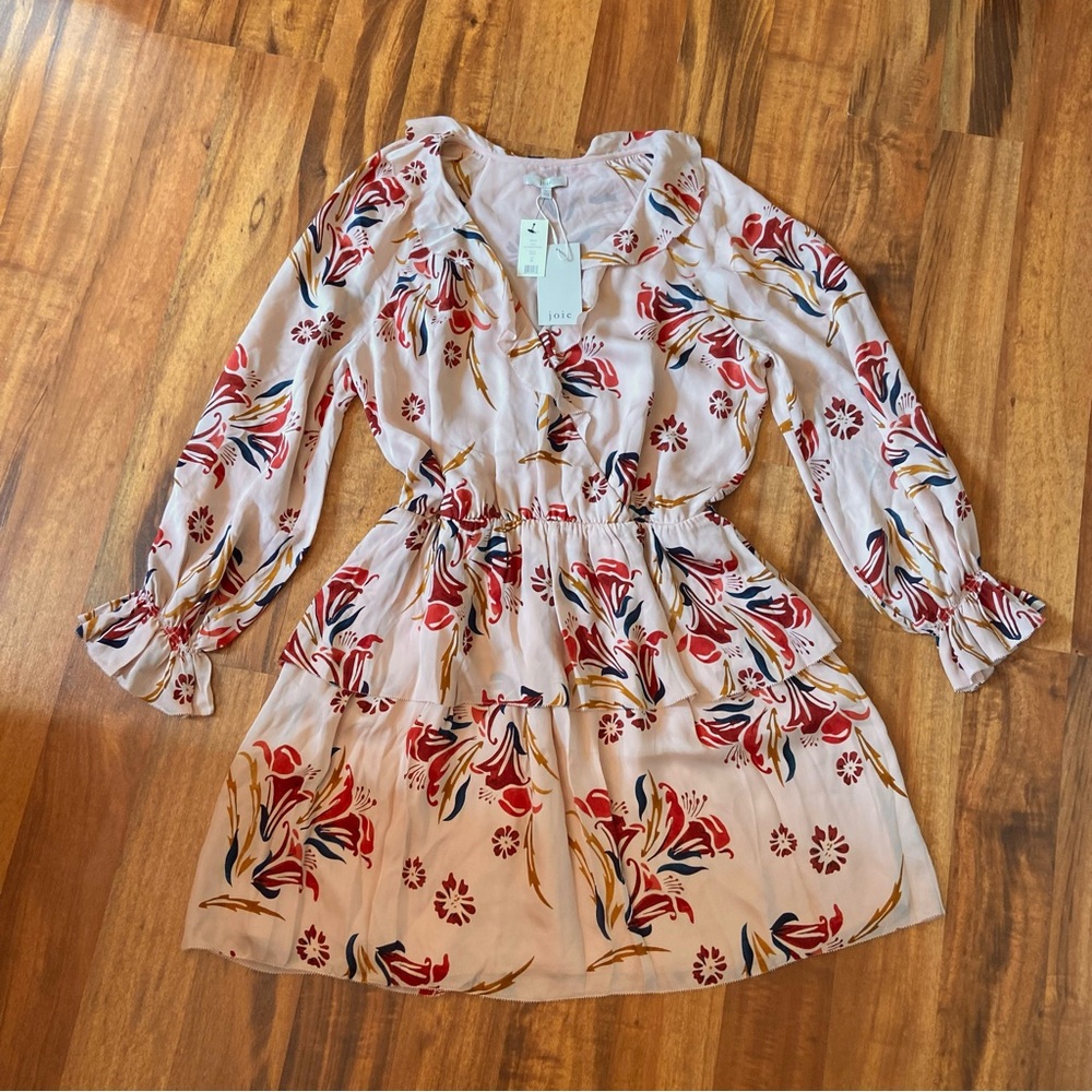 Joie Silk Floral A Line Dress in Pink Sky